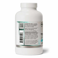 White plastic bottle of Mega IgG2000 capsules with teal and white label containing product information and usage instructions