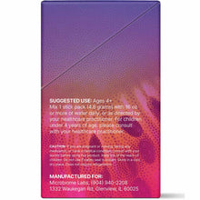 Purple and pink gradient box of Megapre Precision Prebiotic stick packs with usage instructions and manufacturer details on b