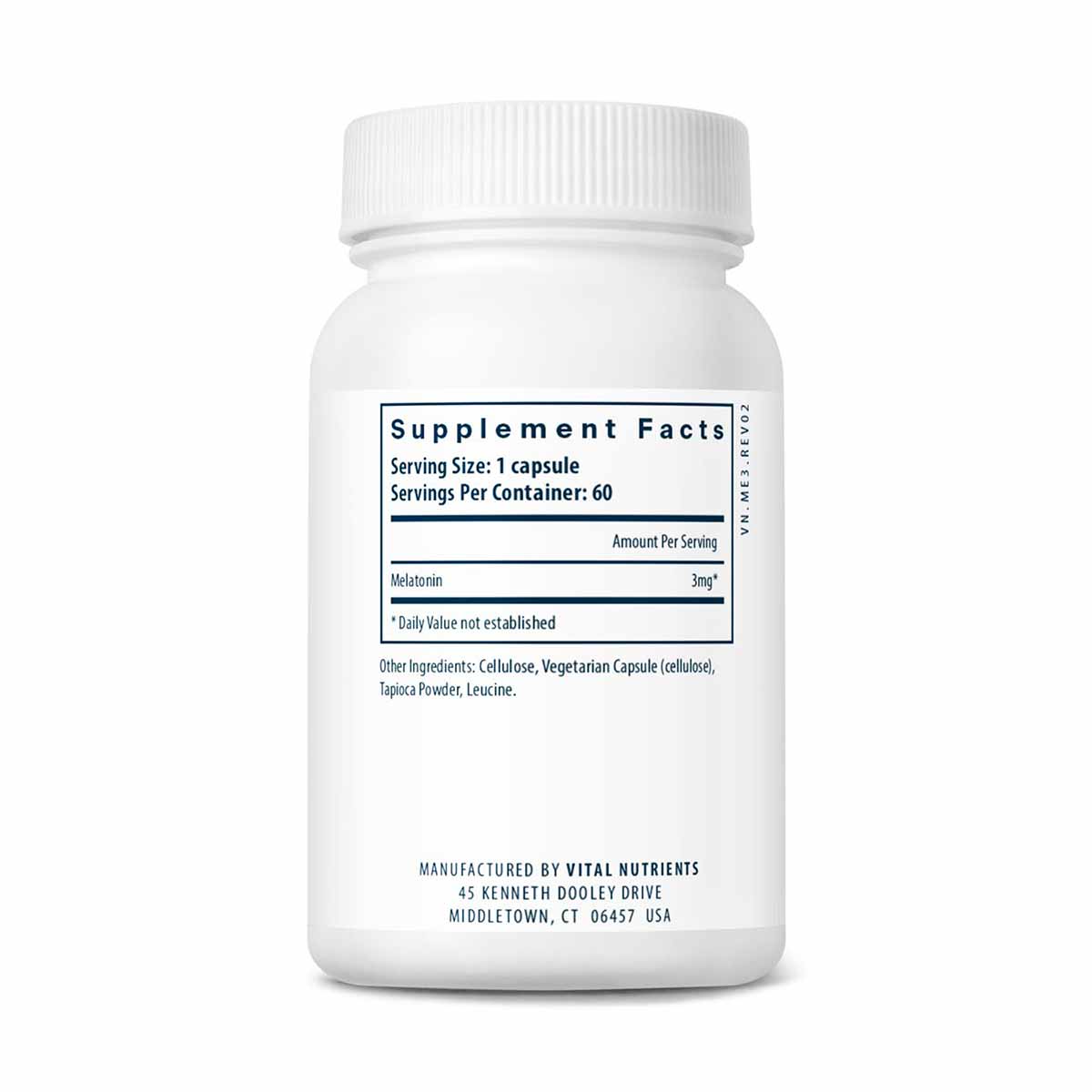 Melatonin 3 Mg, 60 Veg Capsules, by Vital Nutrients