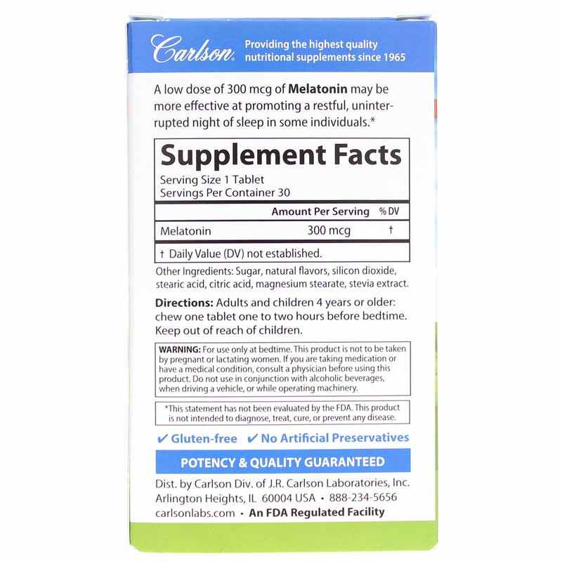Melatonin 300 Mcg, 30 Tablets, by Carlson Labs, image #2