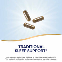 Three brown herbal supplement capsules on white background with gold wave design.
