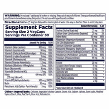 Supplement Facts label for Kal Men 50+ Multivitamin VegCaps showing serving size, vitamin and mineral content, and usage inst