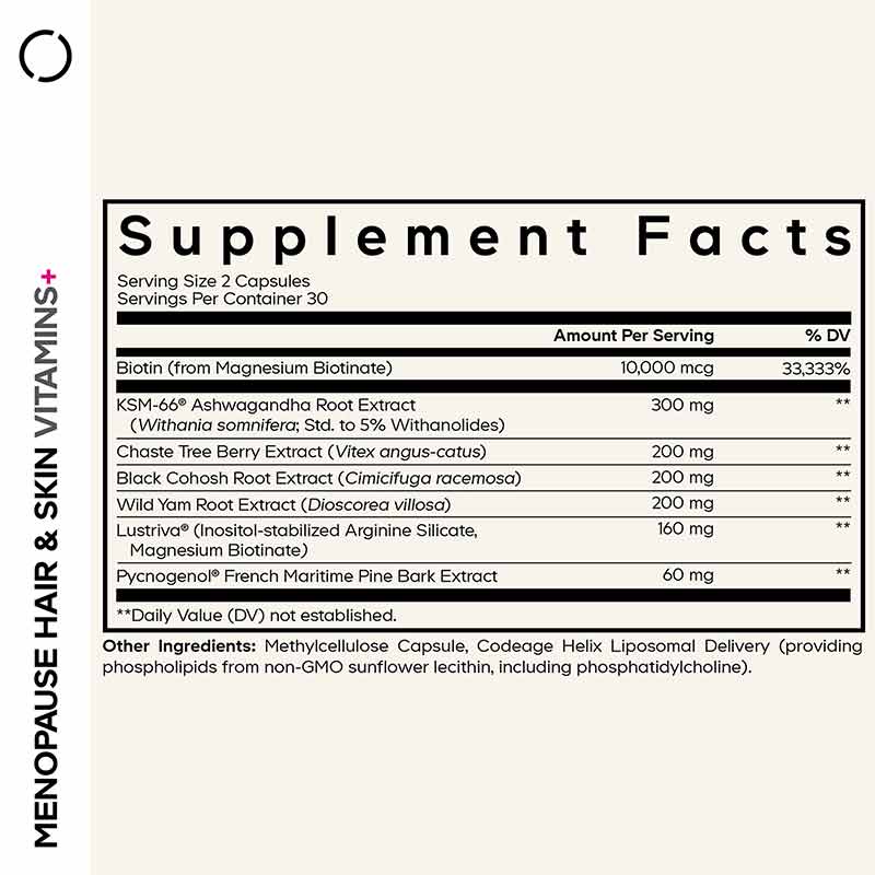 Menopause Hair & Skin Vitamins+ - 60 Caps, 60 Capsules, by Codeage, image #2