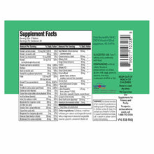 Supplement Facts label for Men's 45+ Multivitamin showing serving size, daily values, and ingredients on green background.