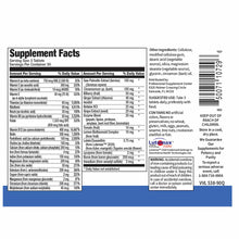 Supplement Facts label for men's 45+ multivitamin showing serving size of 3 tablets with 30 servings per container and detail