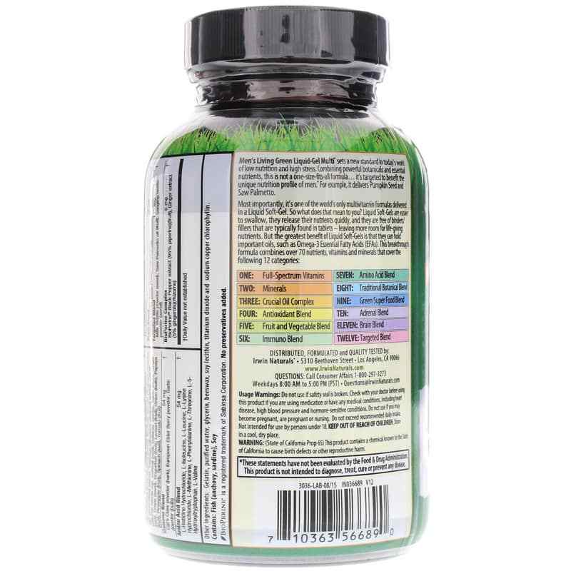 Men's Living Green Liquid-Gel Multi, 90 Liquid Softgels, by Irwin Naturals, image #4