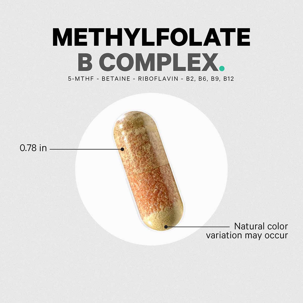 Beige and tan capsule supplement pill measuring 0.78 inches with natural color variation.