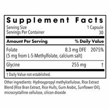 Supplement Facts label showing L-Methylfolate 5 mg per capsule with 30 servings per container.