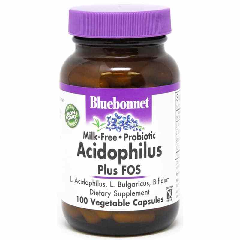 Milk-Free Probiotic Acidophilus Plus FOS, 100 Veg Capsules, by Bluebonnet