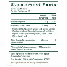 Supplement Facts label for MMC Restore showing serving size, ingredients including fennel, gentian, magnolia, turmeric, and o