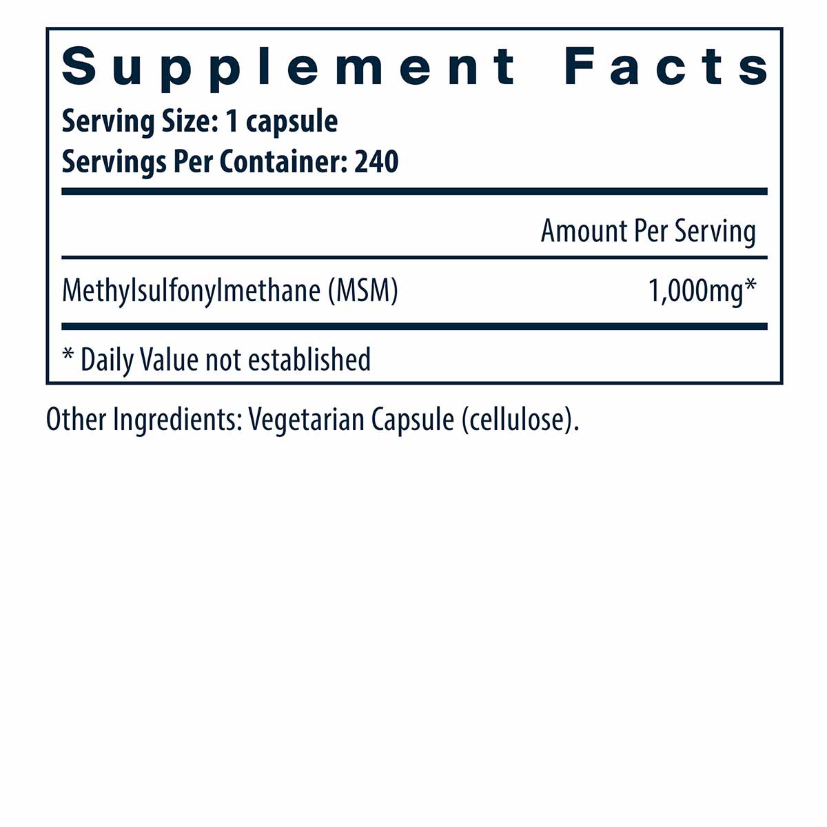 MSM 1000 Mg, 240 Capsules, by Vital Nutrients