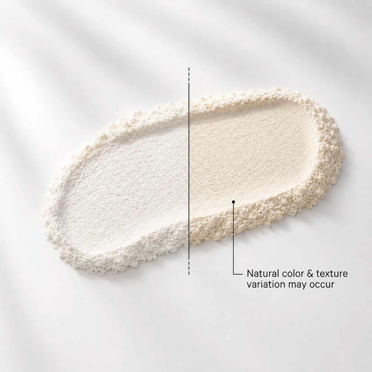 Cream-colored collagen peptide powder with fine, granular texture on white background.