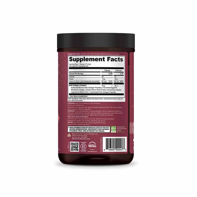Multi Collagen Protein Powder, Strawberry Lemon, 9.65 Oz, by Ancient Nutrition, image #3