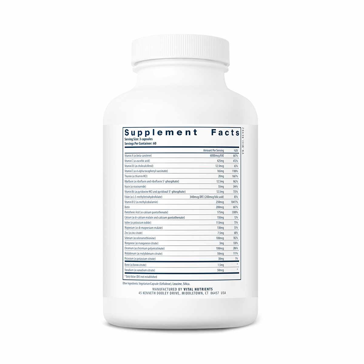 Multi-Nutrients 3 (without Copper & Iron), 180 Capsules, by Vital Nutrients