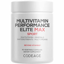 White bottle of Codeage Multivitamin Performance Elite Max Sport with 90 vegetable capsules.