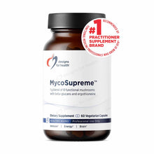 MycoSupreme brown glass bottle with black cap containing 60 vegetarian capsules by Designs For Health.