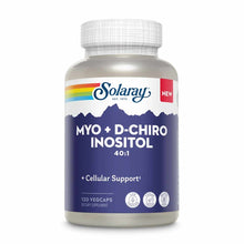 Solaray Myo+ D-Chiro Inositol 40:1 supplement bottle with white cap containing 120 vegcaps.