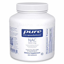 White bottle of Pure Encapsulations NAC 600 mg dietary supplement containing 360 capsules with blue and white labeling.