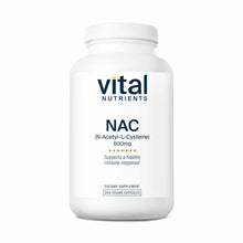 White bottle of Vital Nutrients NAC 600mg dietary supplement containing 200 vegan capsules.