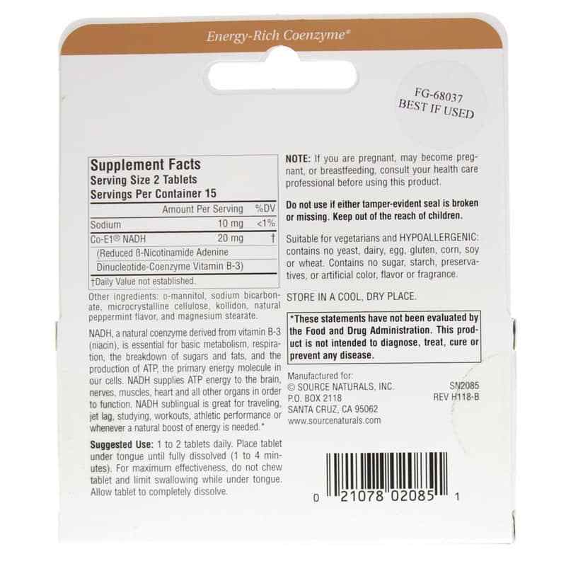 NADH 10 Mg Peppermint Lozenges, by Source Naturals, image #2