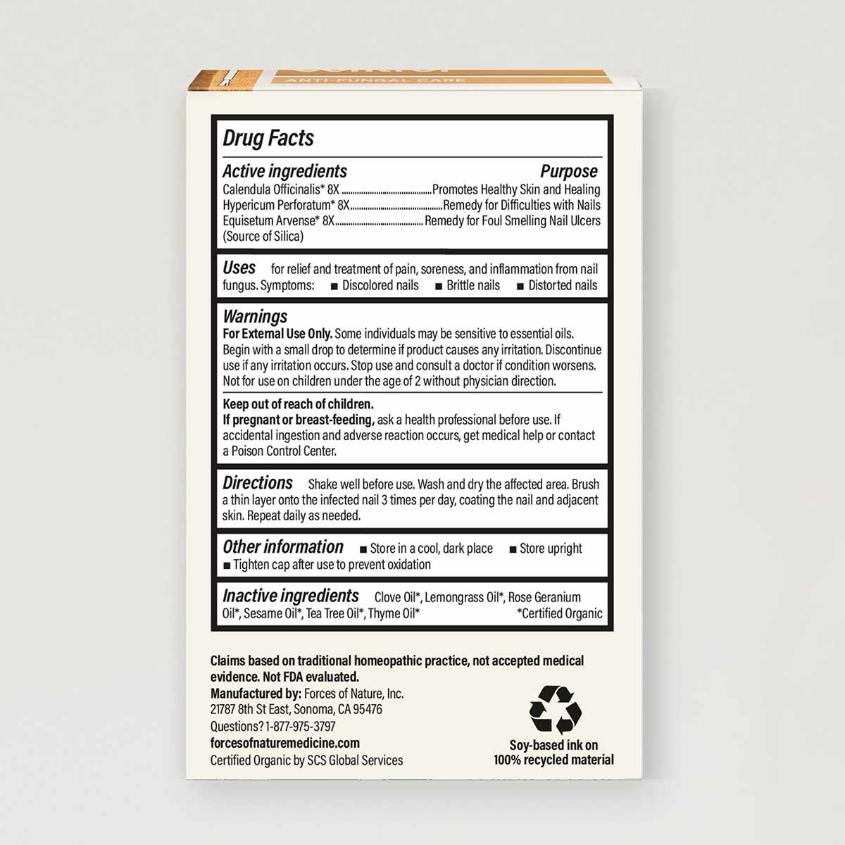 Back of white product box displaying Drug Facts label with active ingredients, uses, warnings, directions, and manufacturer i