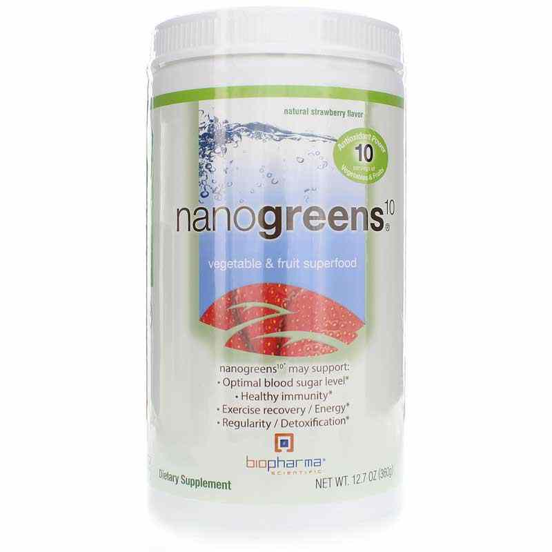 NanoGreens 10, Strawberry, 12.7 Oz, by Biopharma