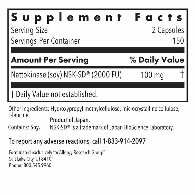 Nattokinase 50 Mg, 300 Veg Capsules, by Allergy Research Group, image #2