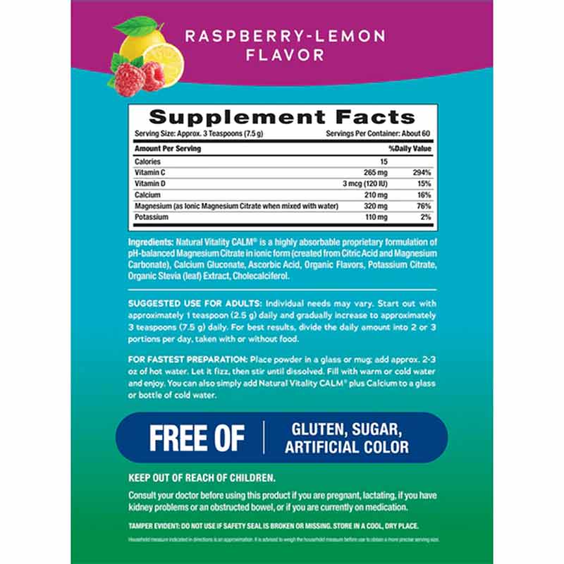 Natural Calm Plus Calcium, Raspberry-Lemon, 16 Oz, by Natural Vitality, image #2