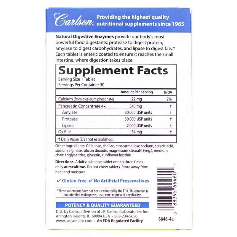 Natural Digestive Enzymes, 30 Tablets, by Carlson Labs, image #2