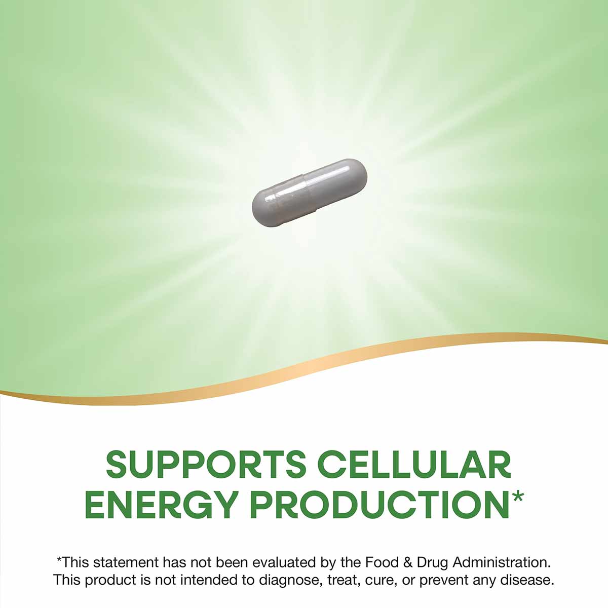 Gray niacinamide capsule on green gradient background.