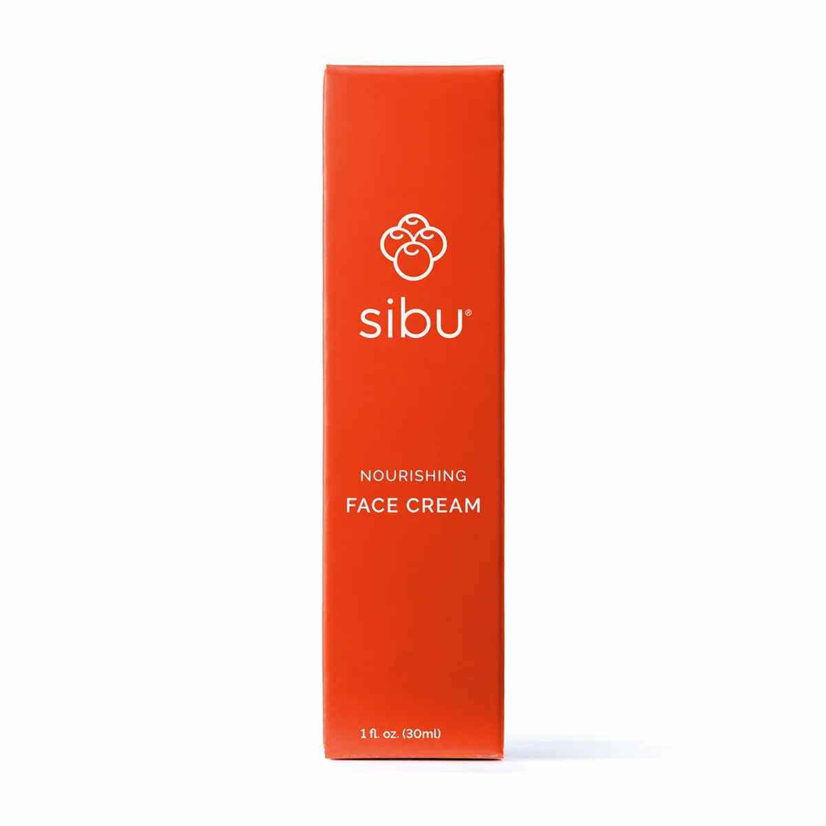 Sibu Nourishing Face Cream in 1 oz rectangular box with orange packaging and white logo and text.