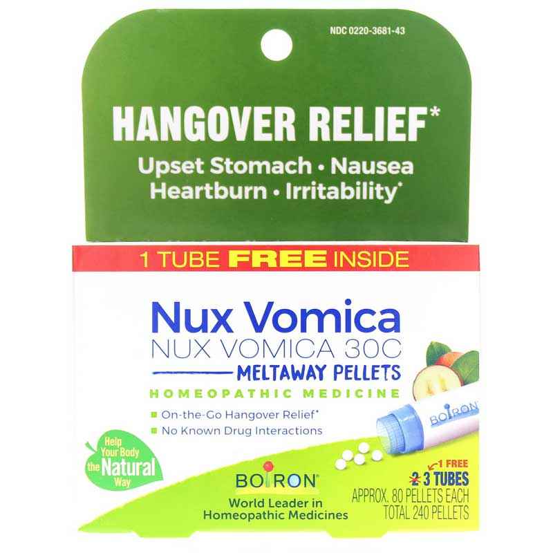 Nux Vomica 30C Bonus Pack, 3 Tubes/240 Pellets, by Boiron