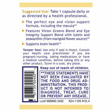 Product label for OcuVen Vision and Eye Support supplement showing suggested use, ingredient information, and FDA disclaimer 