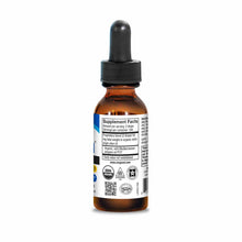Amber glass bottle with black dropper cap and label showing supplement facts for wild oregano oil liquid.