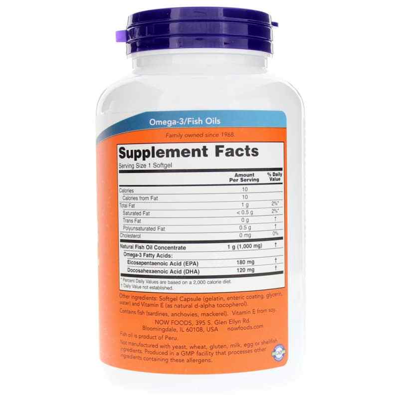 Omega-3 Enteric Coated, 180 Softgels, by NOW Foods, image #2