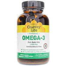 Omega-3 Fish Body Oils 1000 Mg, 100 Softgels, by Country Life