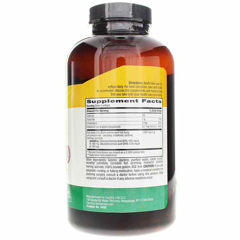 Omega-3 Fish Body Oils 1000 Mg, 300 Softgels, by Country Life, image #2