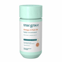True Grace Omega-3 Fish Oil supplement bottle with mint green cap and white label containing 120 softgels.