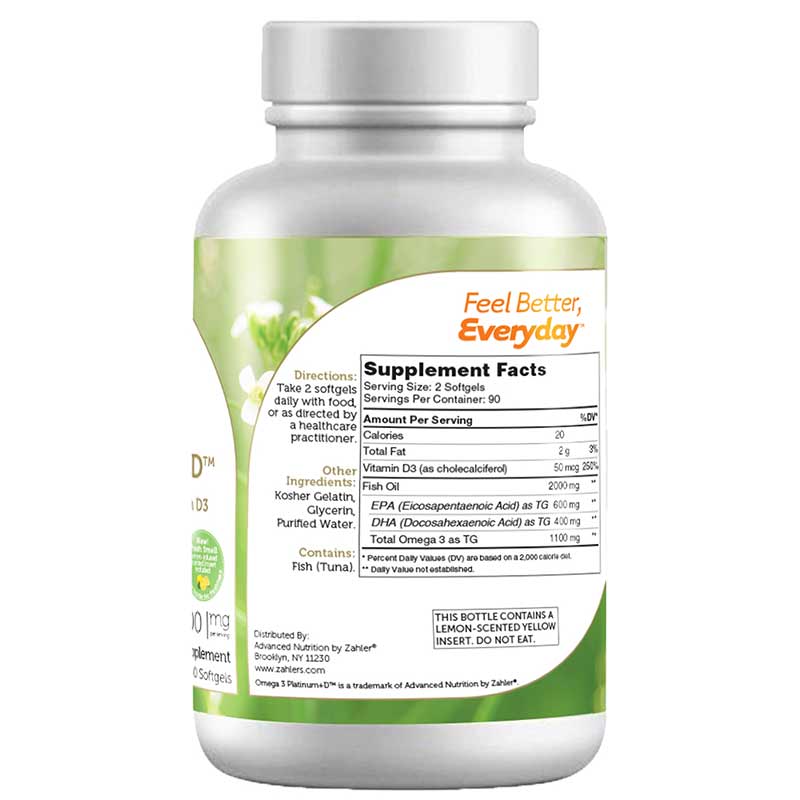 Omega 3 Platinum + D, 180 Softgels, by Zahler, image #3