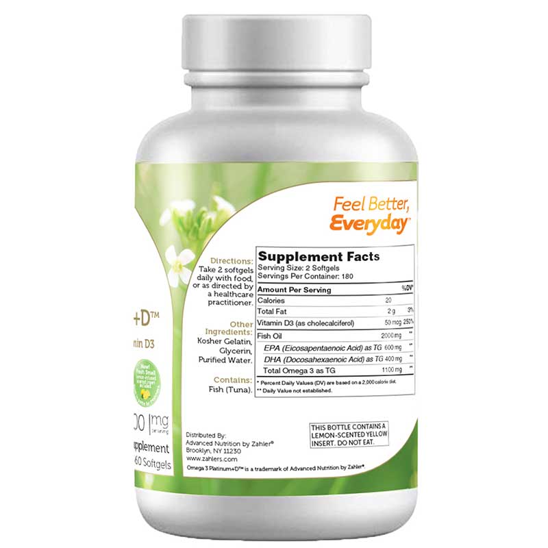 Omega 3 Platinum + D, 360 Softgels, by Zahler, image #3
