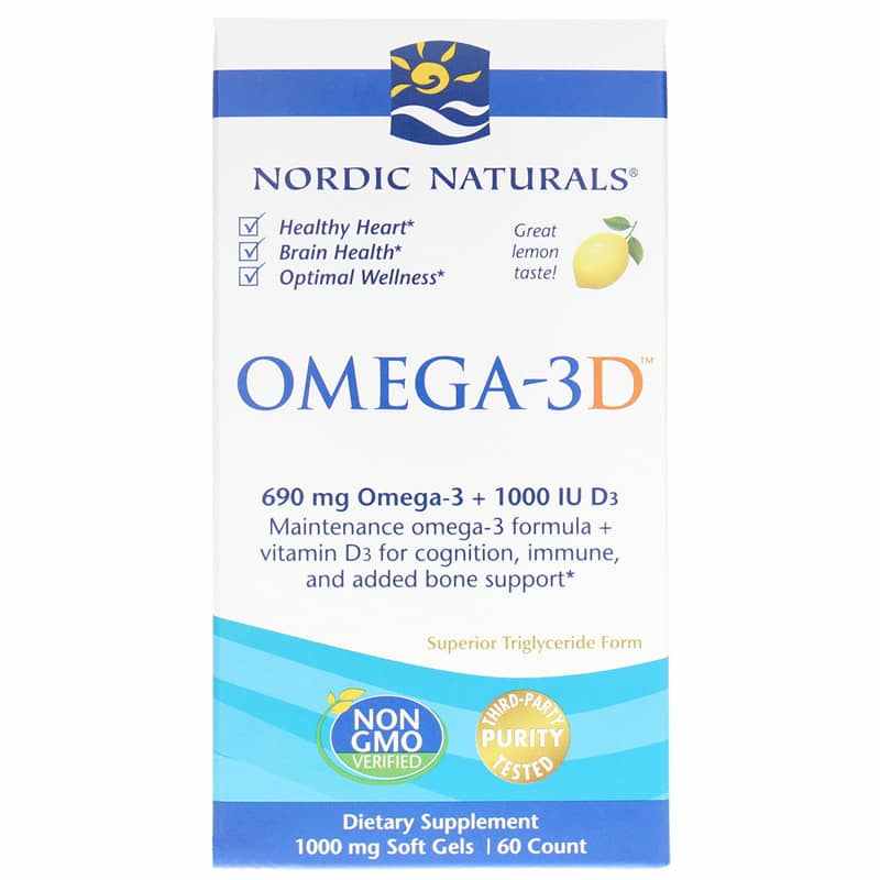 Omega-3D Lemon Softgels, 60 Softgels, by Nordic Naturals