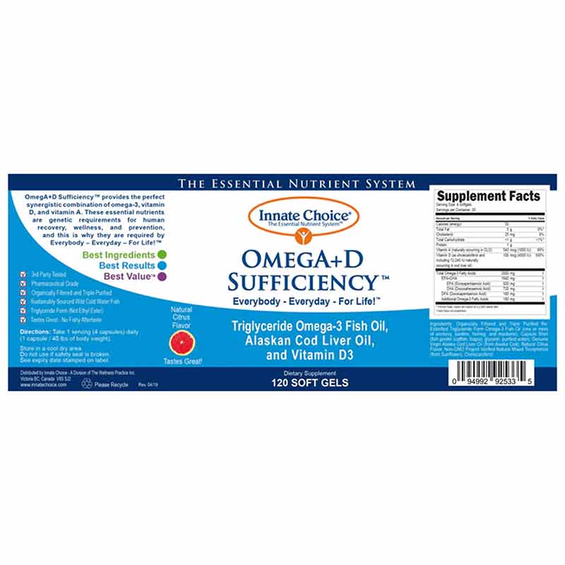 OmegA+D Sufficiency TG Concentrate Citrus, 6 Pack, by Innate Choice , image #3