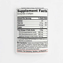 Supplement Facts label for Omega Pure EPA-DHA 720 softgels showing nutrition information and ingredients including fish oil.