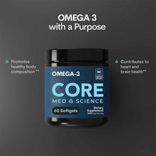 Core Med Science Omega-3 softgels bottle containing 60 softgels, 2400 mg per serving dietary supplement.