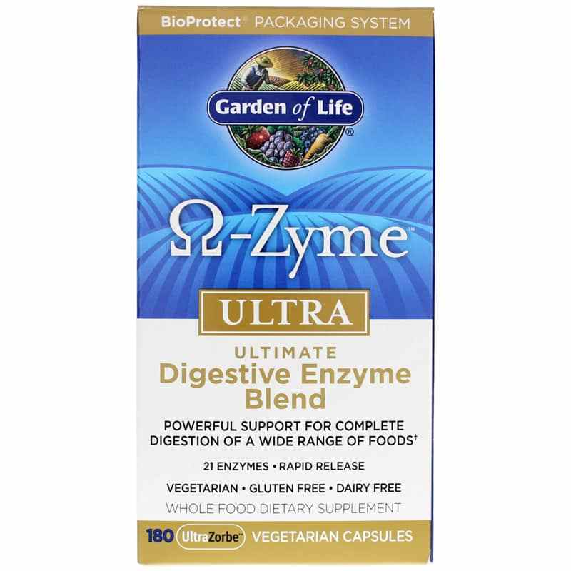 Omega-Zyme Ultra Digestive Enzyme Blend, 180 Veg Capsules, by Garden of Life