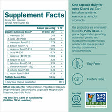 One Daily Probiotic supplement facts label showing 90 billion CFU digestive and immune blend with 12 probiotic strains, soy-f