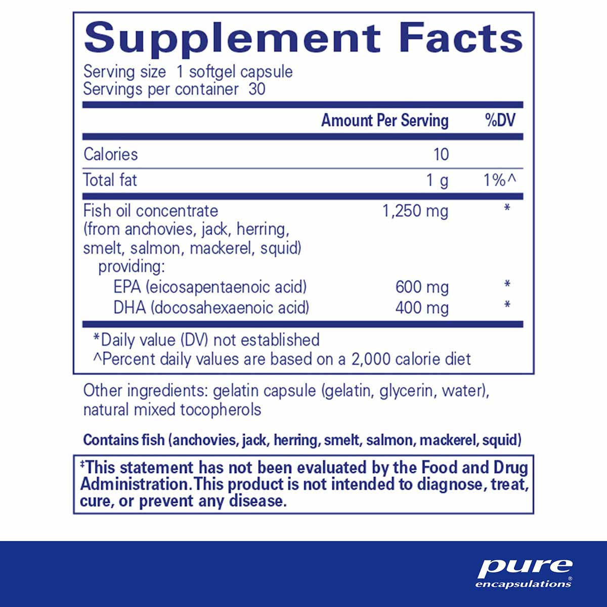 Supplement Facts label for O.N.E. Omega softgel capsules showing nutritional information and ingredients.