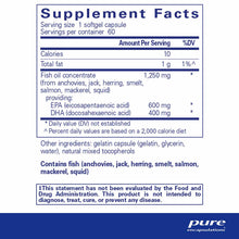 Supplement Facts label for O.N.E. Omega softgel capsules showing fish oil concentrate with EPA and DHA.