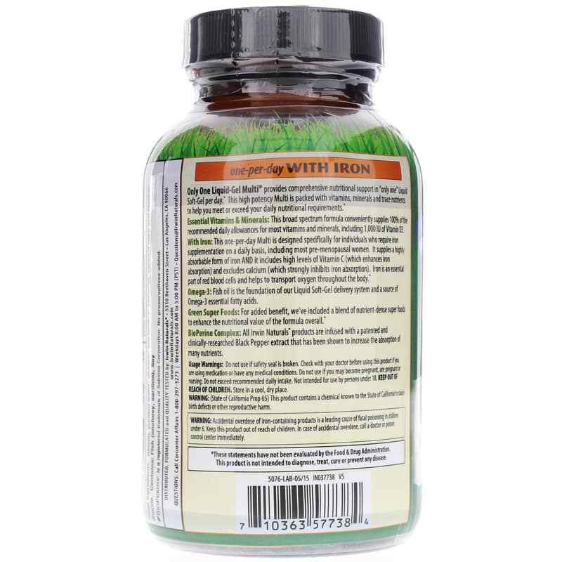 Only One Liquid-Gel Multi with iron, by Irwin Naturals, image #3
