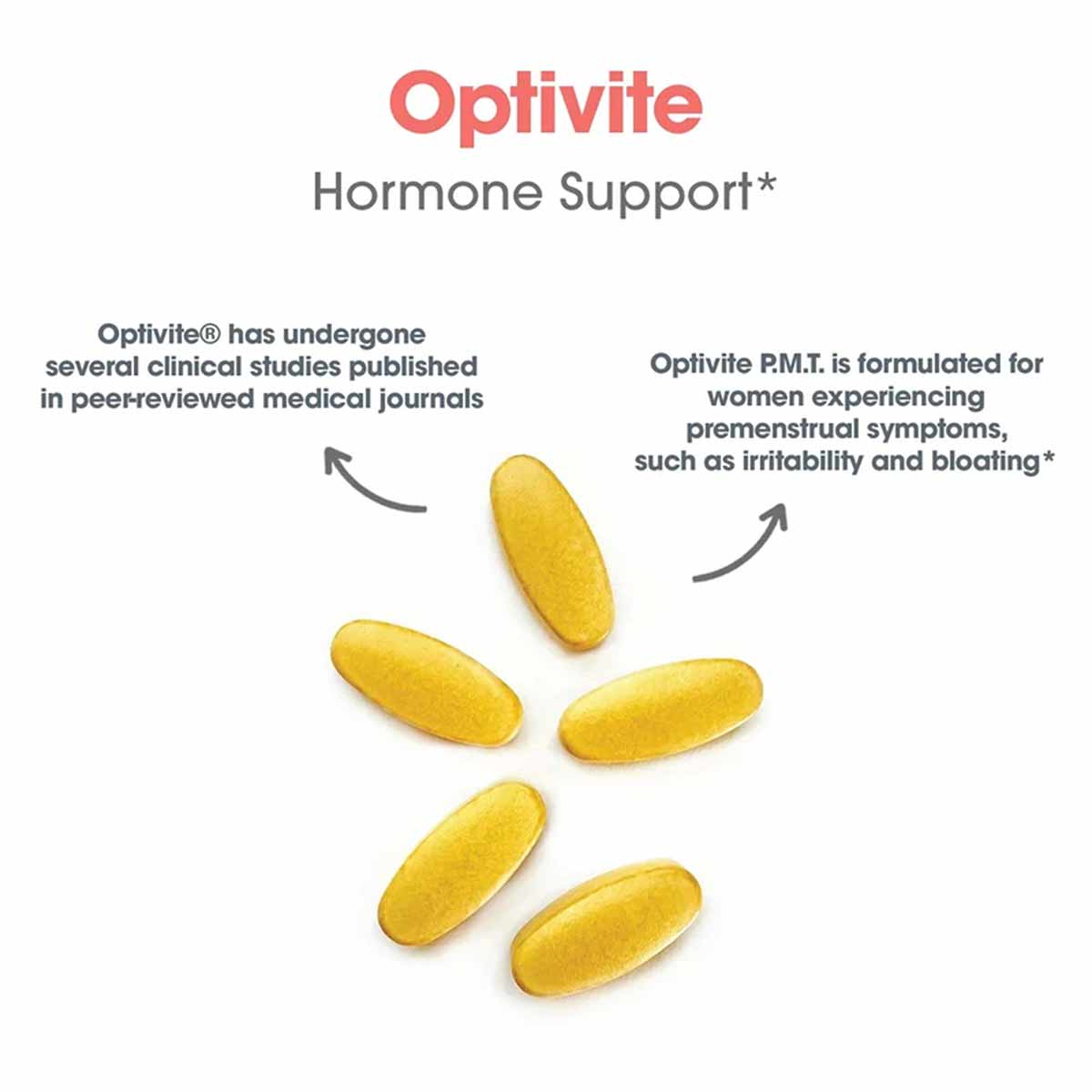 Yellow oval tablets labeled Optivite Hormone Support by Allergy Research Group.